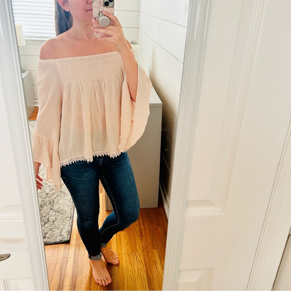 Raga Soft Pink Off the Shoulder Bell Sleeve Top